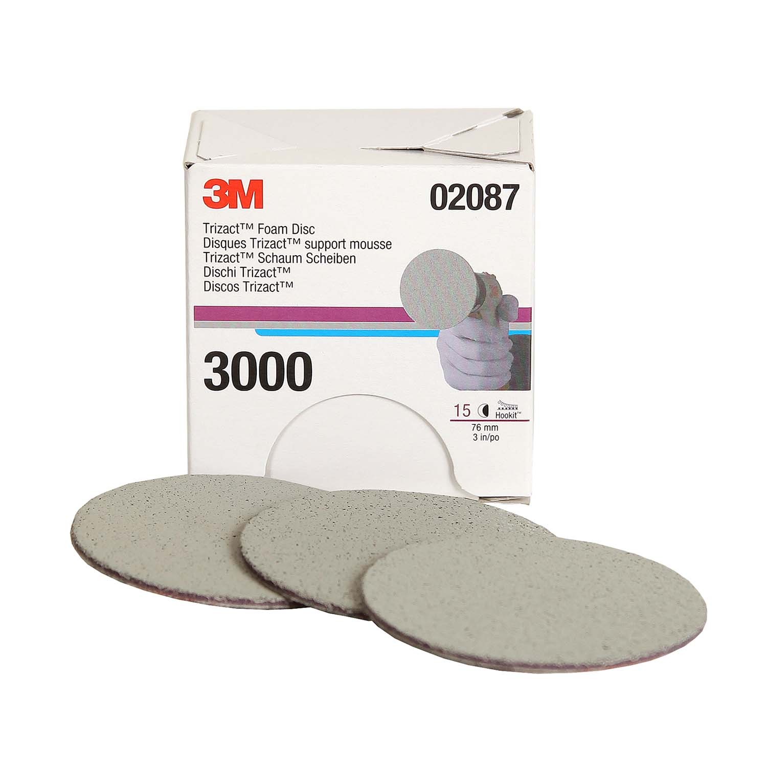 3M 02087 Trizact Hookit Foam Disc 3 inch P3000 Grit (1 Box/15