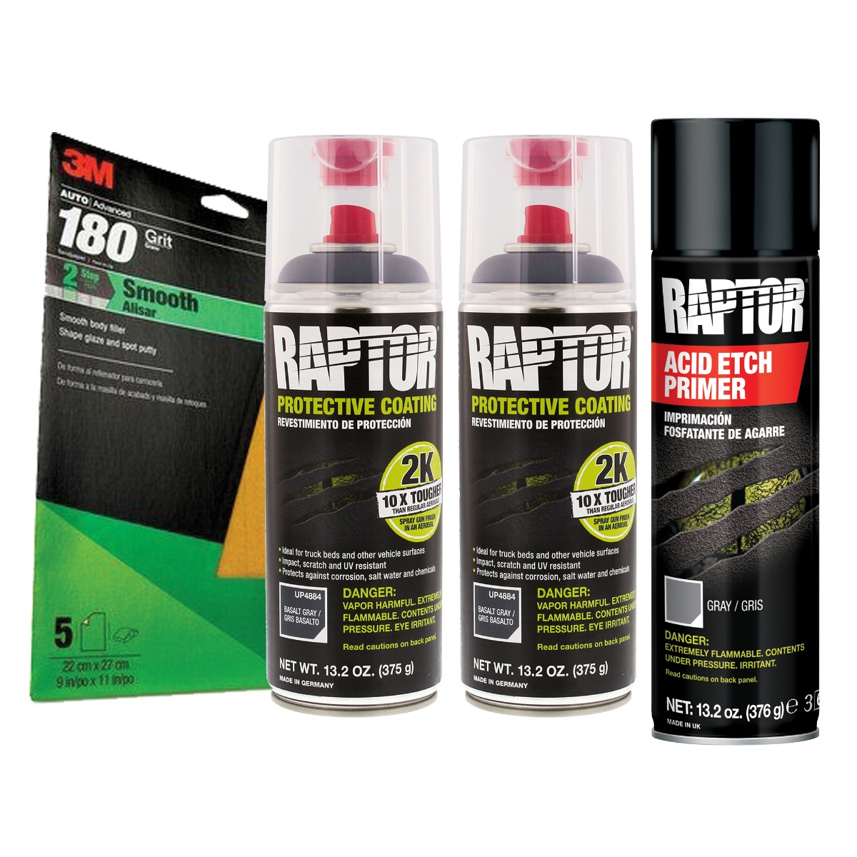 Raptor 2K Basalt Gray Spray-On Truck Bedliner Bare Metal Aerosol