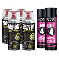 Raptor 2K Black Spray-On Truck Bedliner Aerosol #4 Grip Adhesion Kit 4883 (4) + 799 (2)