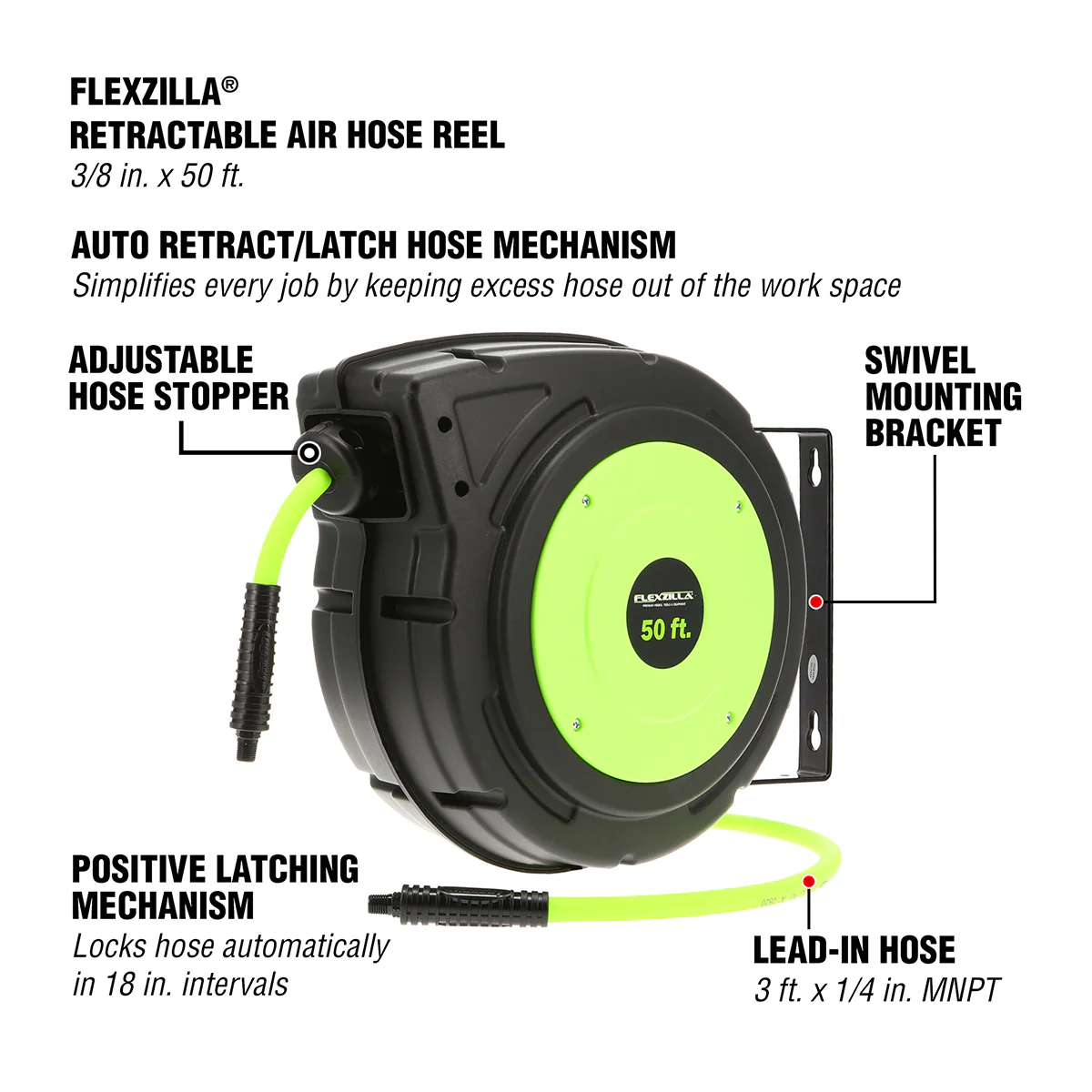 Flexzilla L8250FZ Retractable Air Hose Reel (50 ft.)